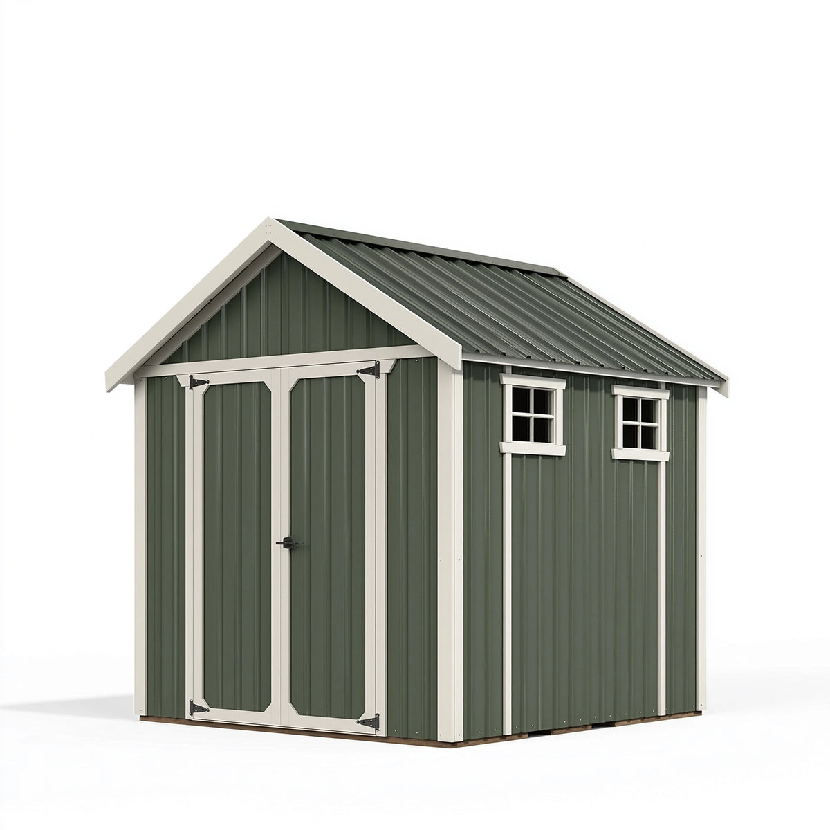 Abri de jardin 240 x 180 x 210 cm en acier vert foncé et blanc à double porte et fenêtres