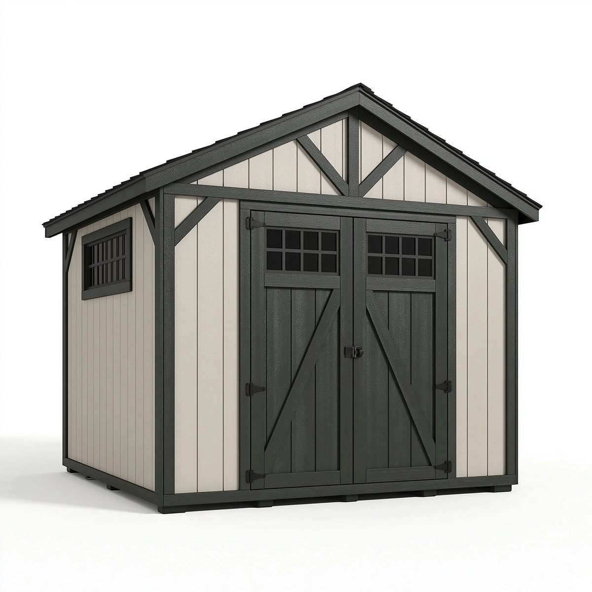 Abri de jardin 195 x 122 x 181 cm en résine beige et noir style grange