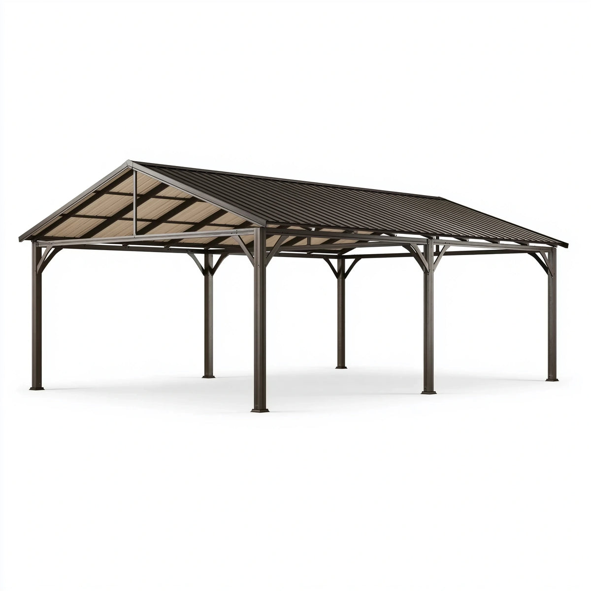 Carport 600 x 300 x 270 cm en acier noir avec toit à deux pans pour extérieur