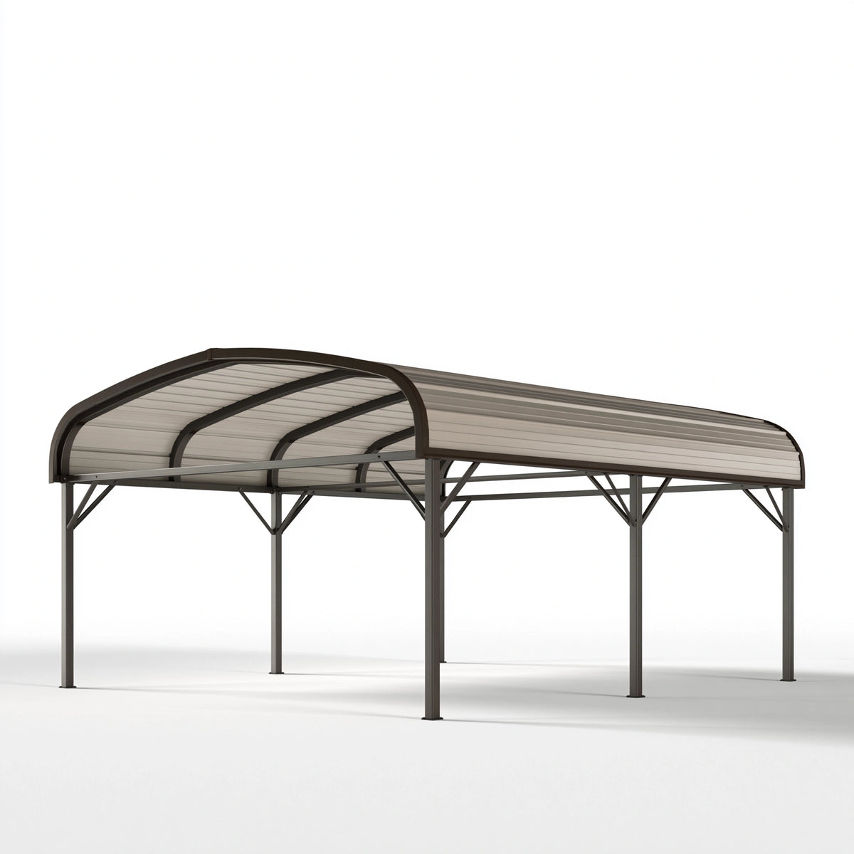 Abri voiture 600 x 300 x 280 cm en acier brun avec toit incurvé translucide