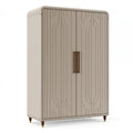 Armoire de rangement 100 x 55 x 190 cm en panneaux de bois beige à 2 portes style Art déco