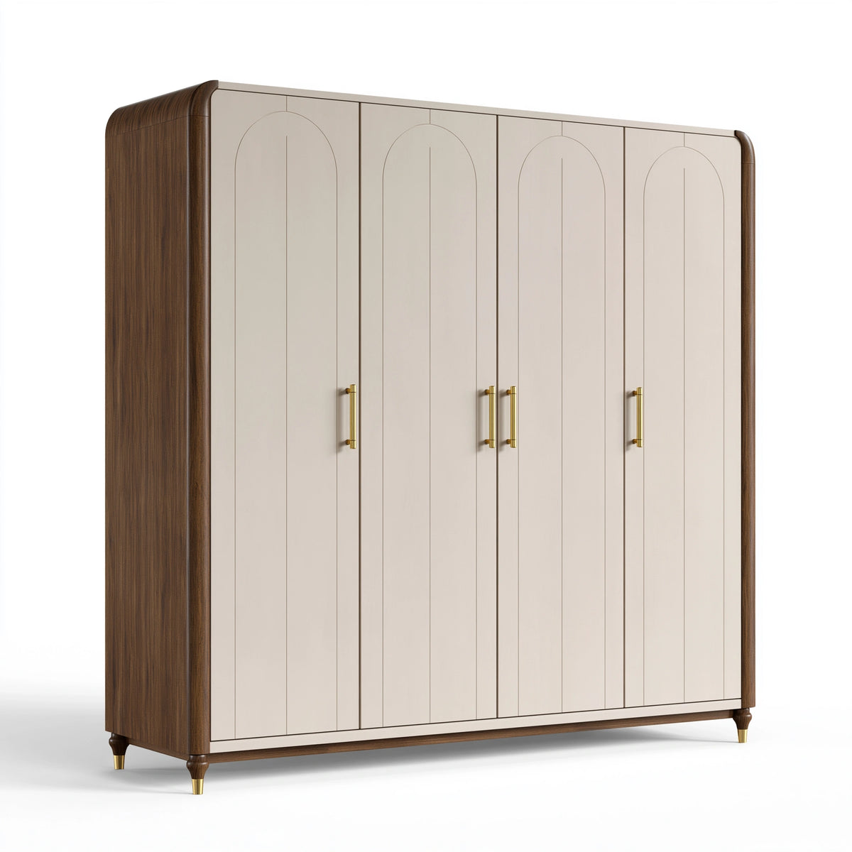 Armoire 4 portes 200 x 60 x 220 cm finition bois brun et beige style contemporain