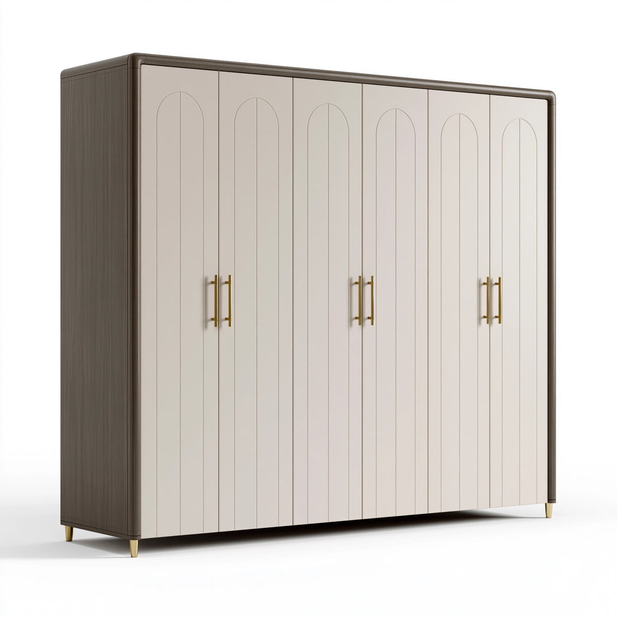 Armoire 240 x 60 x 220 cm en panneaux de bois beige et brun à 6 portes style contemporain
