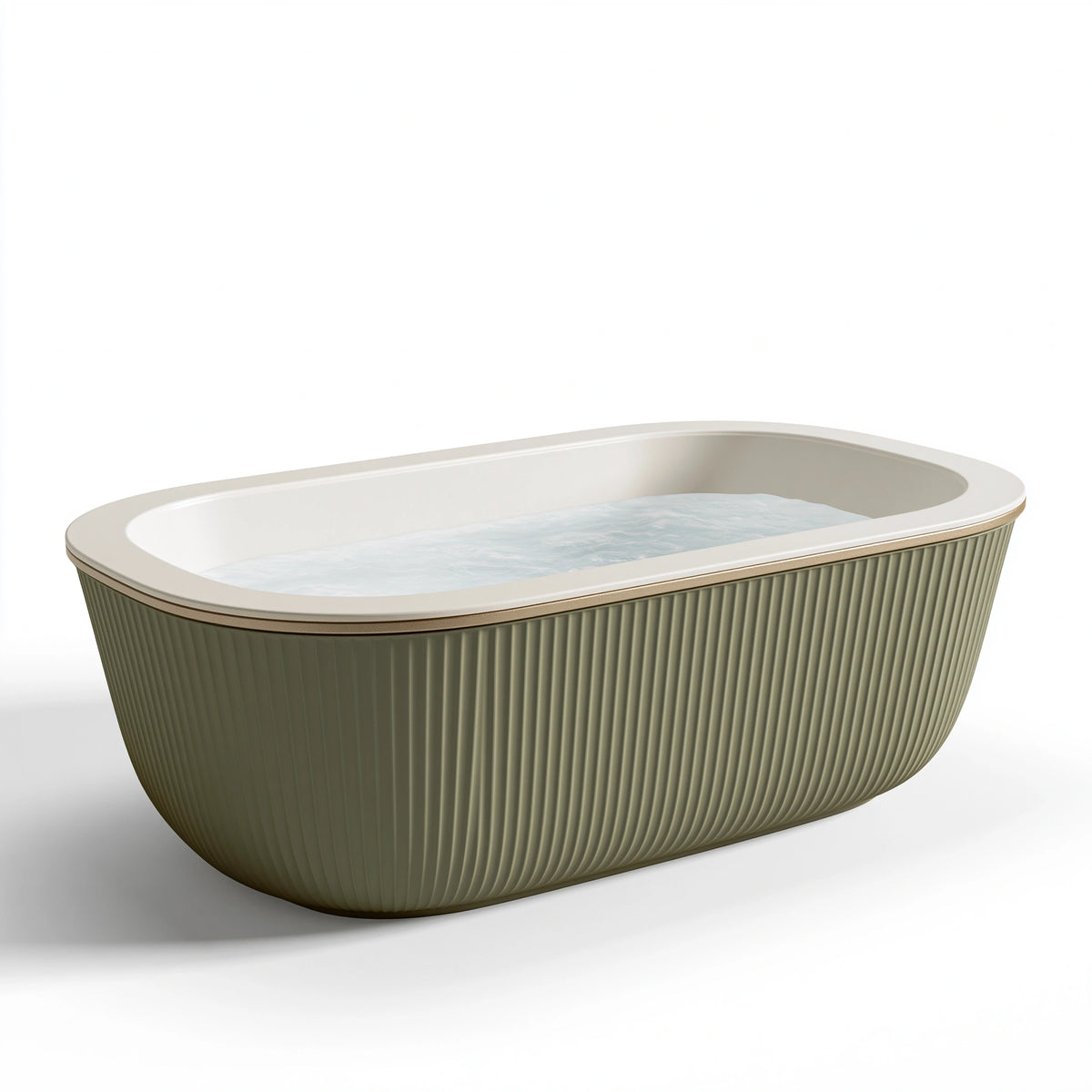 Baignoire îlot ovale 170 x 75 x 58 cm en acrylique vert olive et blanc - design cannelé