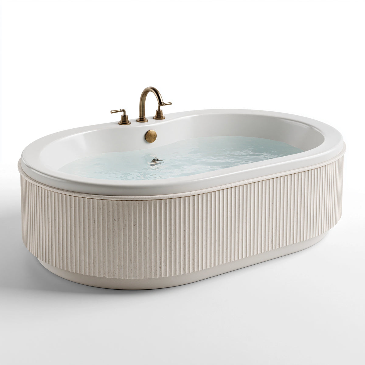 Baignoire îlot ovale 170 x 80 cm en résine minérale blanche rainurée
