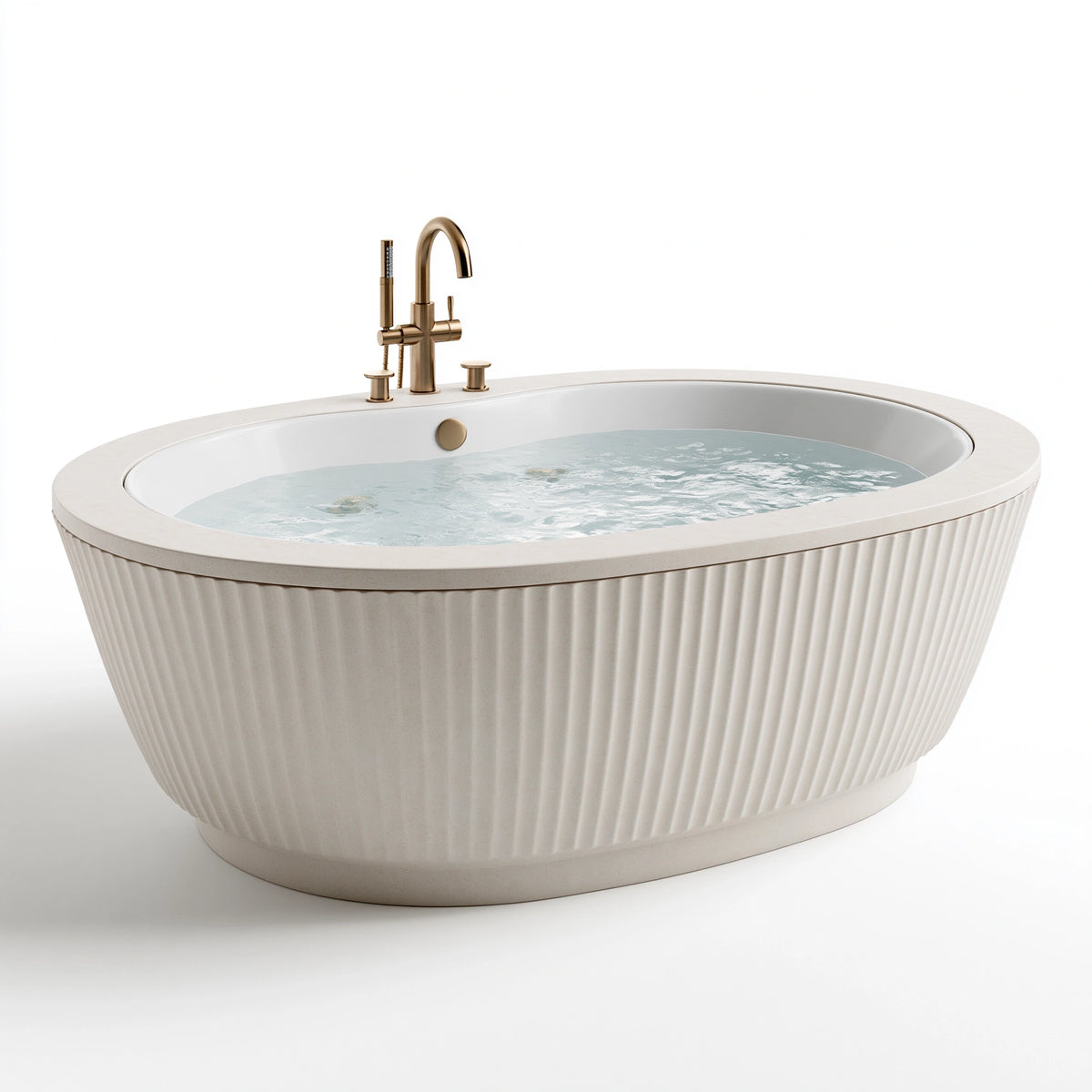 Baignoire îlot ovale 170 cm en composite minéral blanc style contemporain
