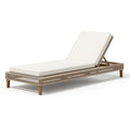 Bain de soleil 200 x 70 cm en bois tressé beige avec coussins blancs dossier réglable
