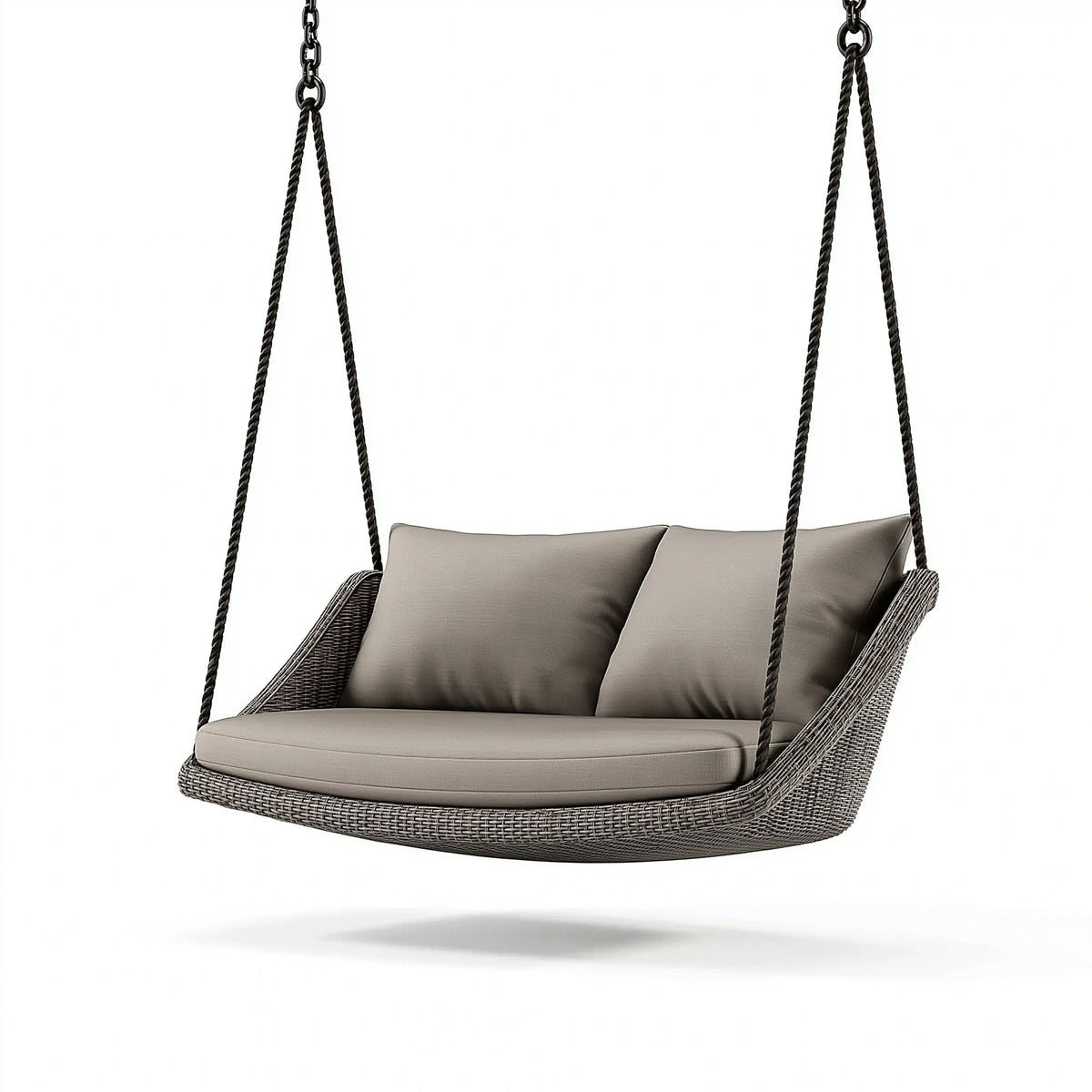 Balancelle suspendue 140 x 80 x 190 cm en résine tressée grise pour extérieur avec assise double