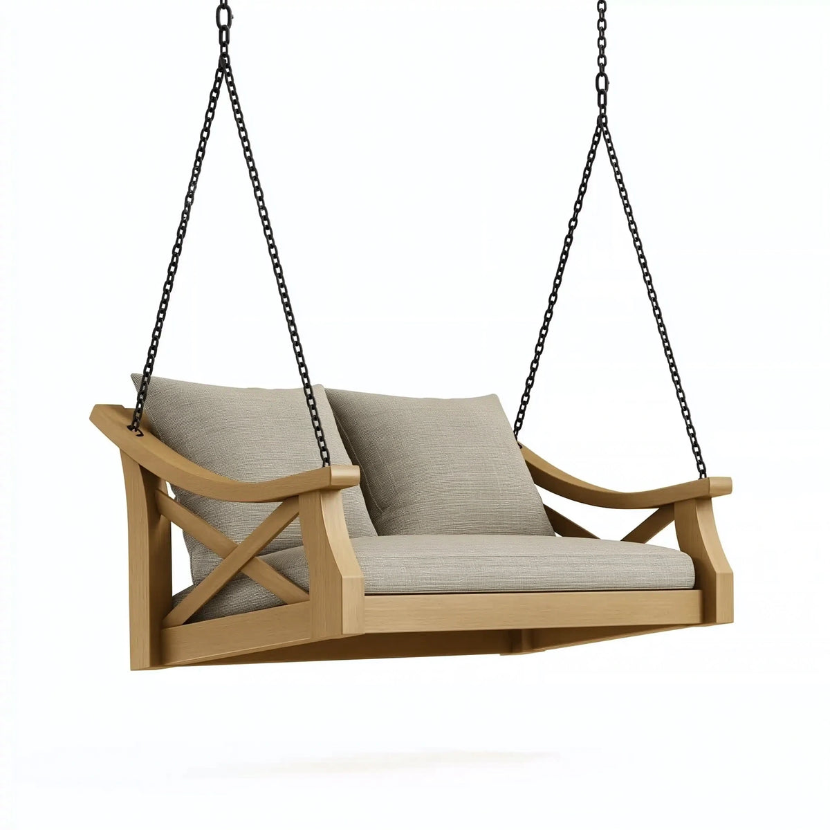 Balancelle de jardin 2 places 130 cm en bois naturel beige avec suspension à chaînes