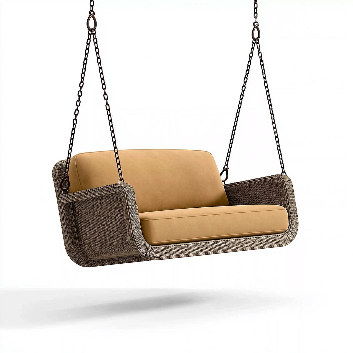 Canapé balançoire suspendu 140 x 75 x 60 cm tressé brun coussins beige style contemporain