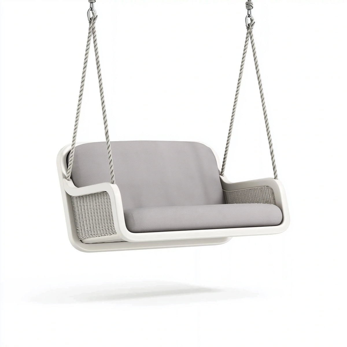 Fauteuil balançoire suspendu 100 x 65 x 180 cm en résine tressée gris blanc pour extérieur