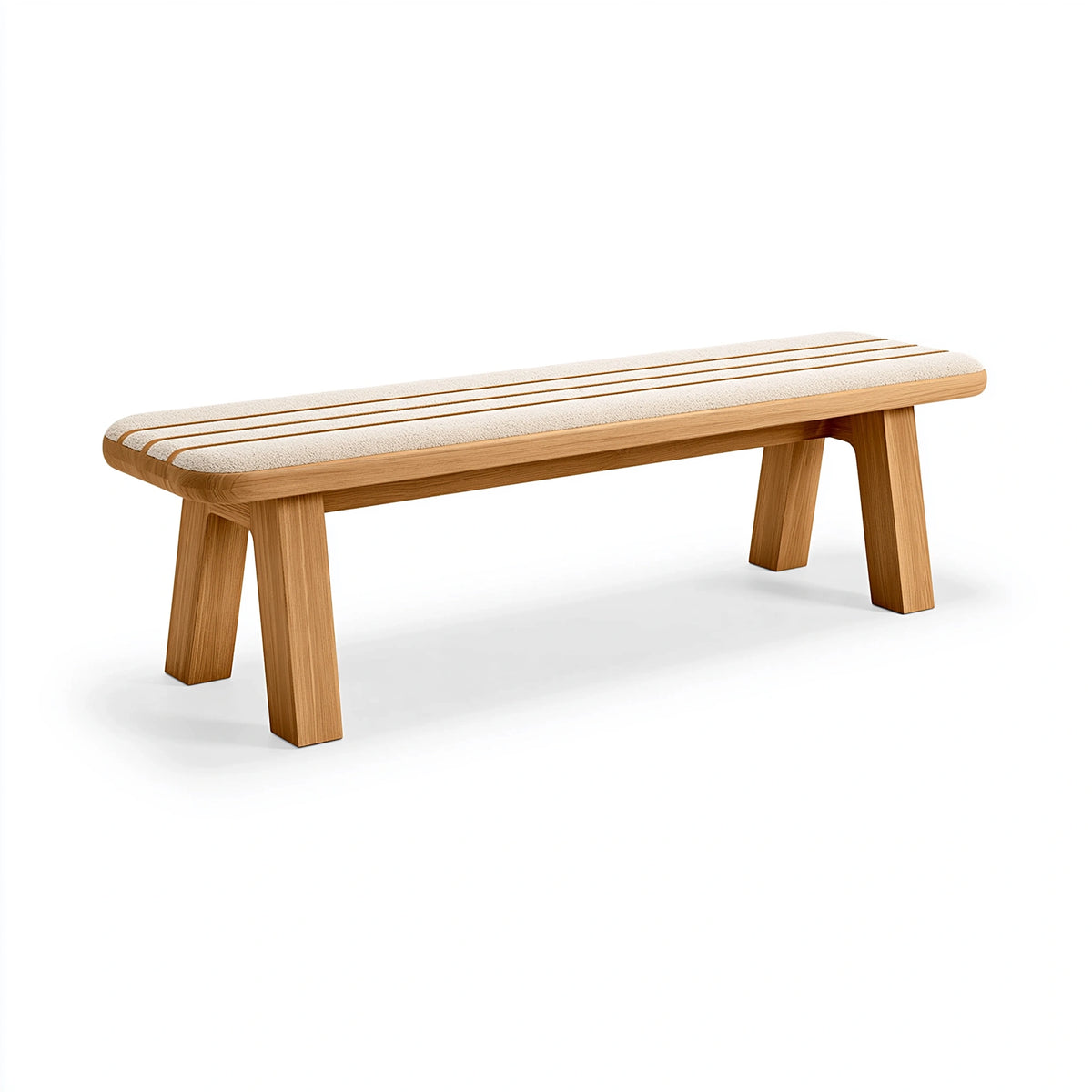 Banc 120 x 40 x 45 cm en bois naturel et tissu bouclette beige style contemporain