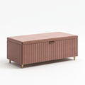 Banc coffre 120 x 45 x 50 cm en tissu rose avec assise capitonnée