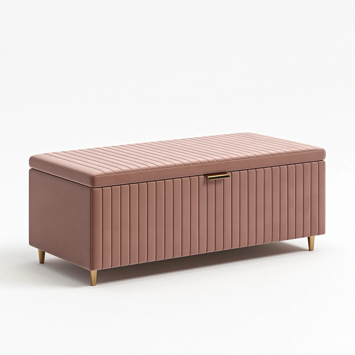 Banc coffre 120 x 45 x 50 cm en tissu rose avec assise capitonnée