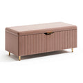 Banc coffre 100 x 45 x 45 cm en velours rose avec rangement style contemporain