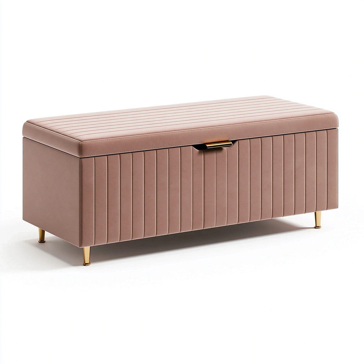 Banc coffre 100 x 45 x 45 cm en velours rose avec rangement style contemporain