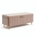 Banc coffre de rangement 110 x 45 x 48 cm en tissu rose poudré style contemporain