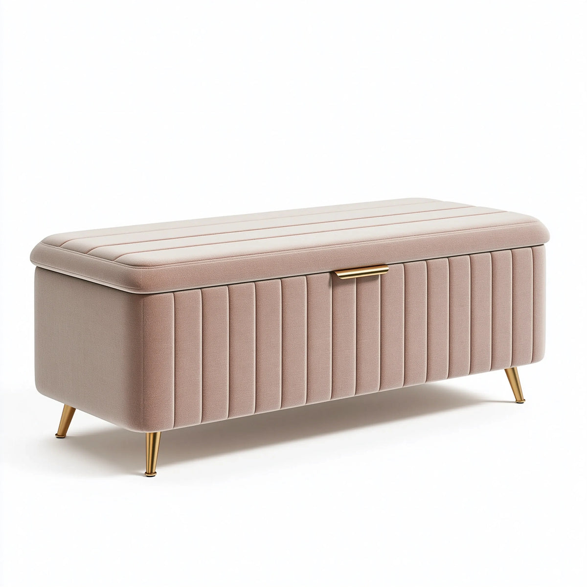 Banc coffre de rangement 110 x 45 x 48 cm en tissu rose poudré style contemporain
