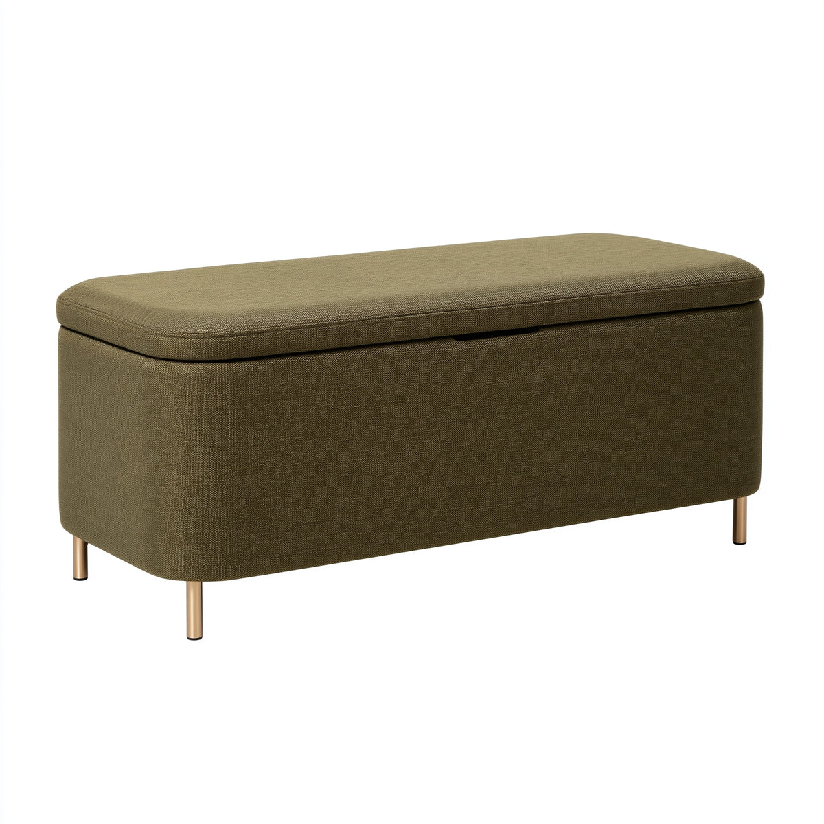 Banc coffre de rangement 110 x 45 x 48 cm en tissu vert kaki avec pieds métalliques